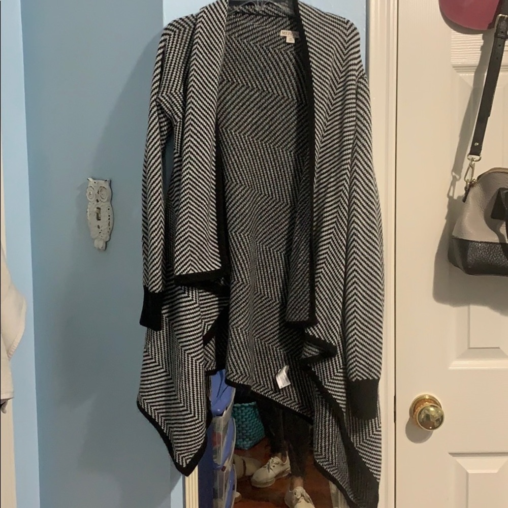 Asymmetric striped waterfall cardigan